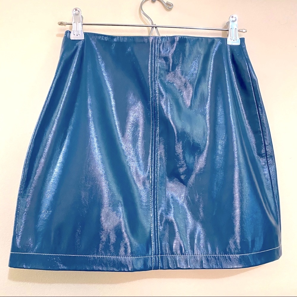 NWOT UO Teal Luna Patent Stitch Mini Skirt - Picture 5 of 9